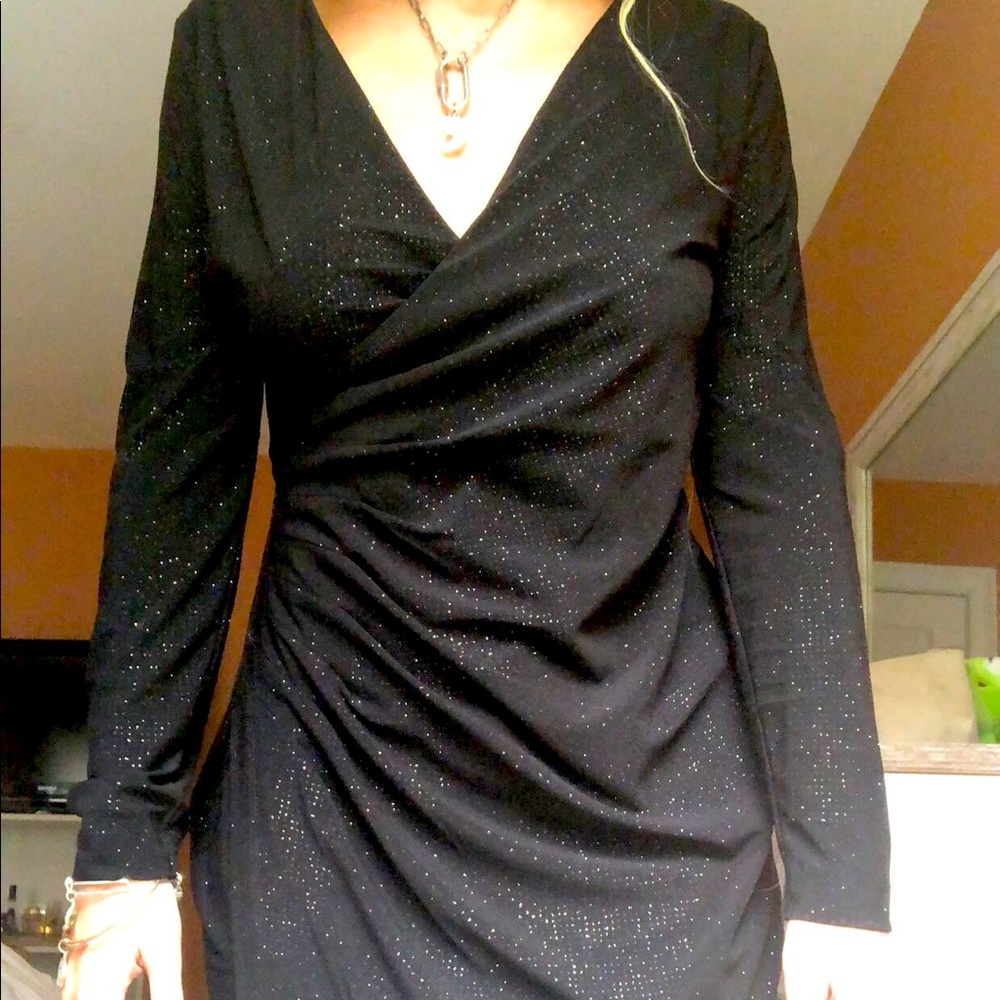 Calvin Klein sequined black crossover dress
